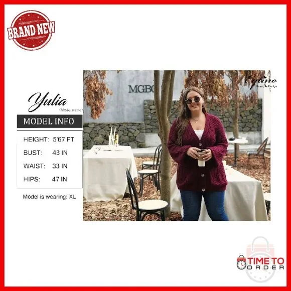 Plus Size Chunky Knit Cardigan Open Front Button Down Sweater - Picture 7 of 8